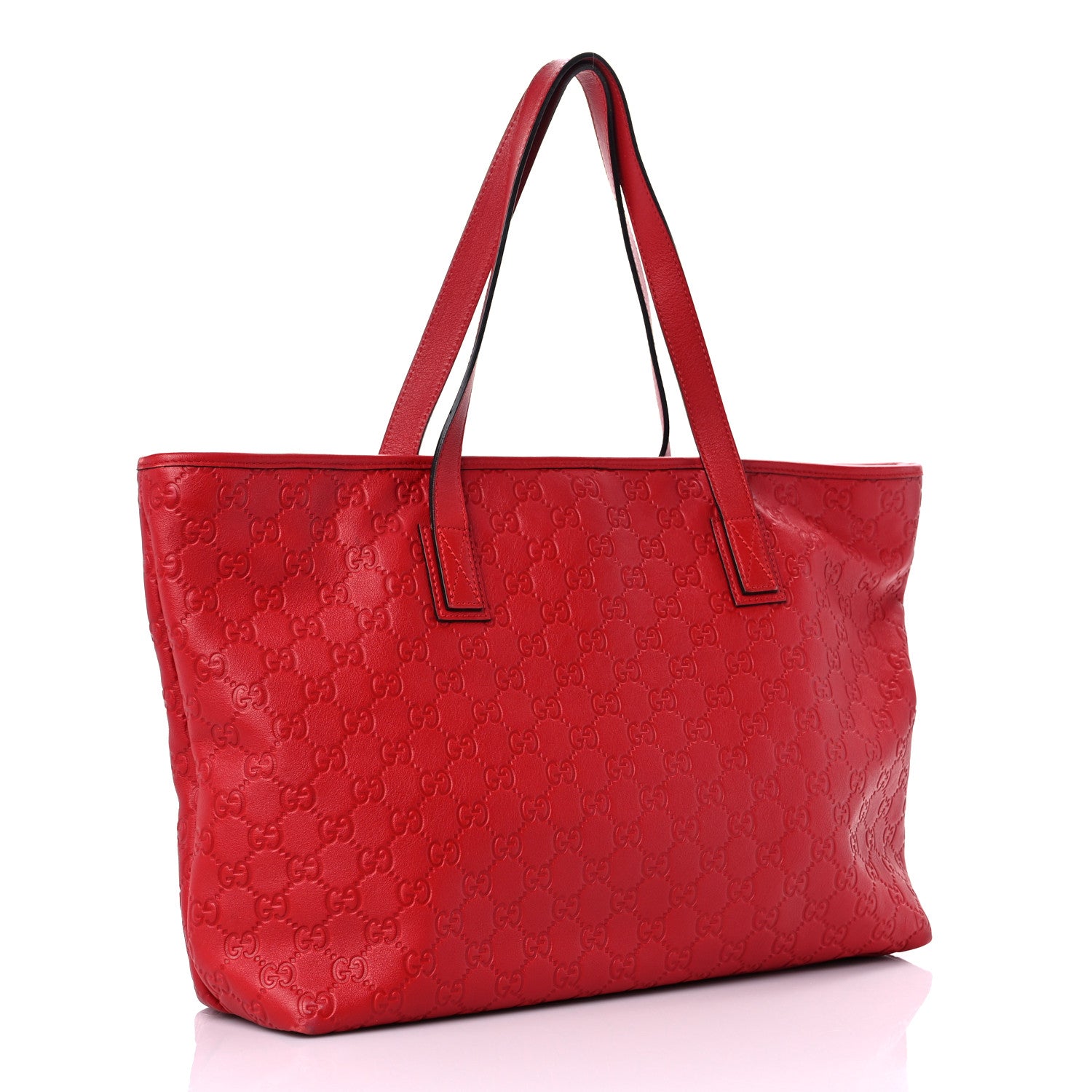 Gucci Guccissima Medium Zippered Shopping Tote Red 2 of 23