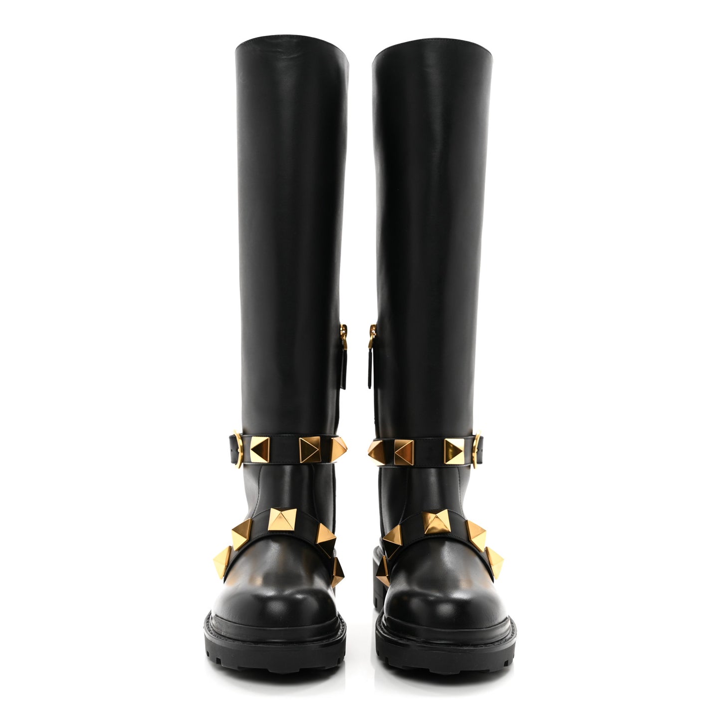 Calfskin Roman Stud Knee High Boots 36 Black