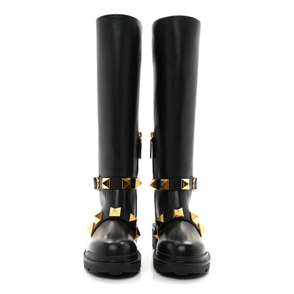 Valentino Garavani Calfskin Roman Stud Knee High Boots 36 Black 2 of 9