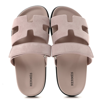 Hermes Suede Goatskin Womens Chypre Sandals 36.5 Rose Porcelaine 2 of 10