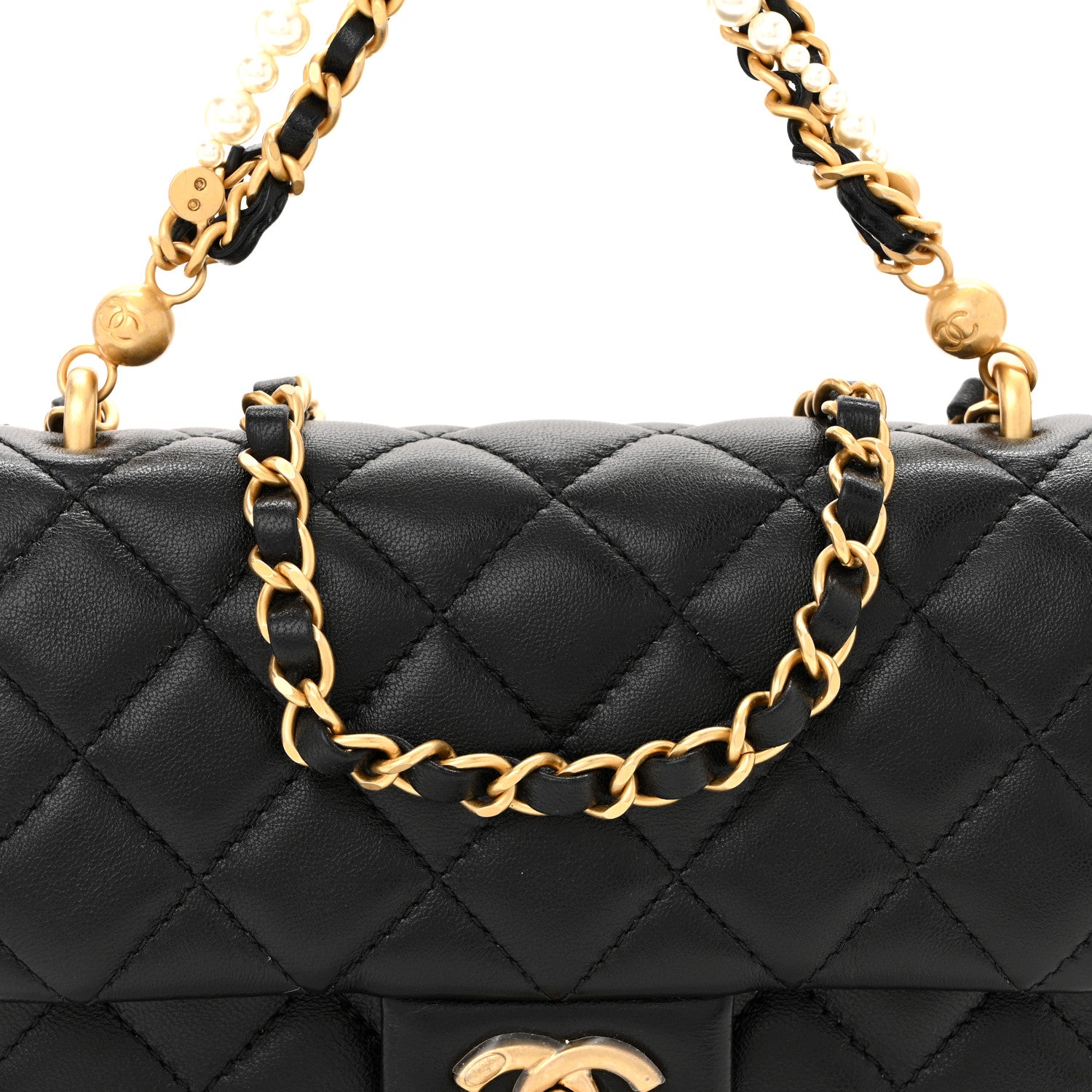 Chanel Shiny Lambskin Quilted Pearl Twist Mini Square Flap Black