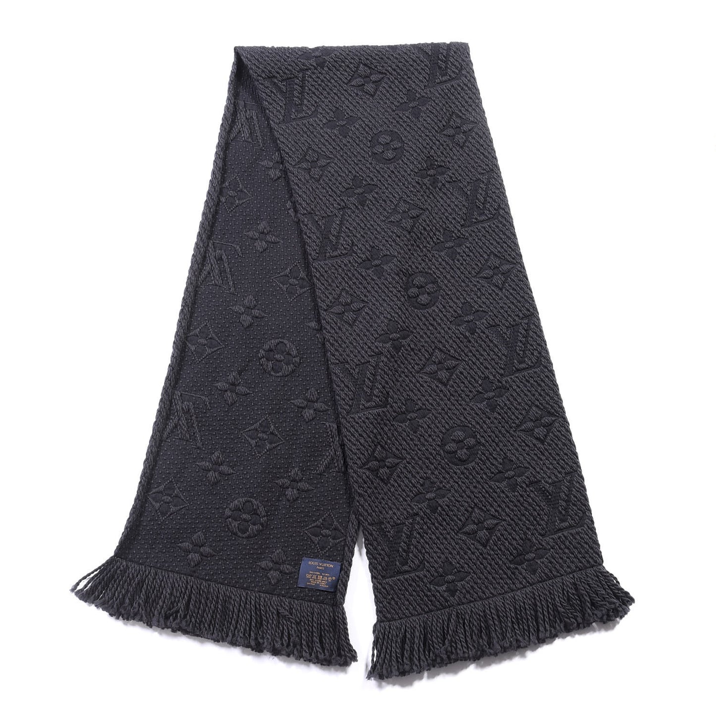 Wool Silk Logomania Scarf Charcoal Grey