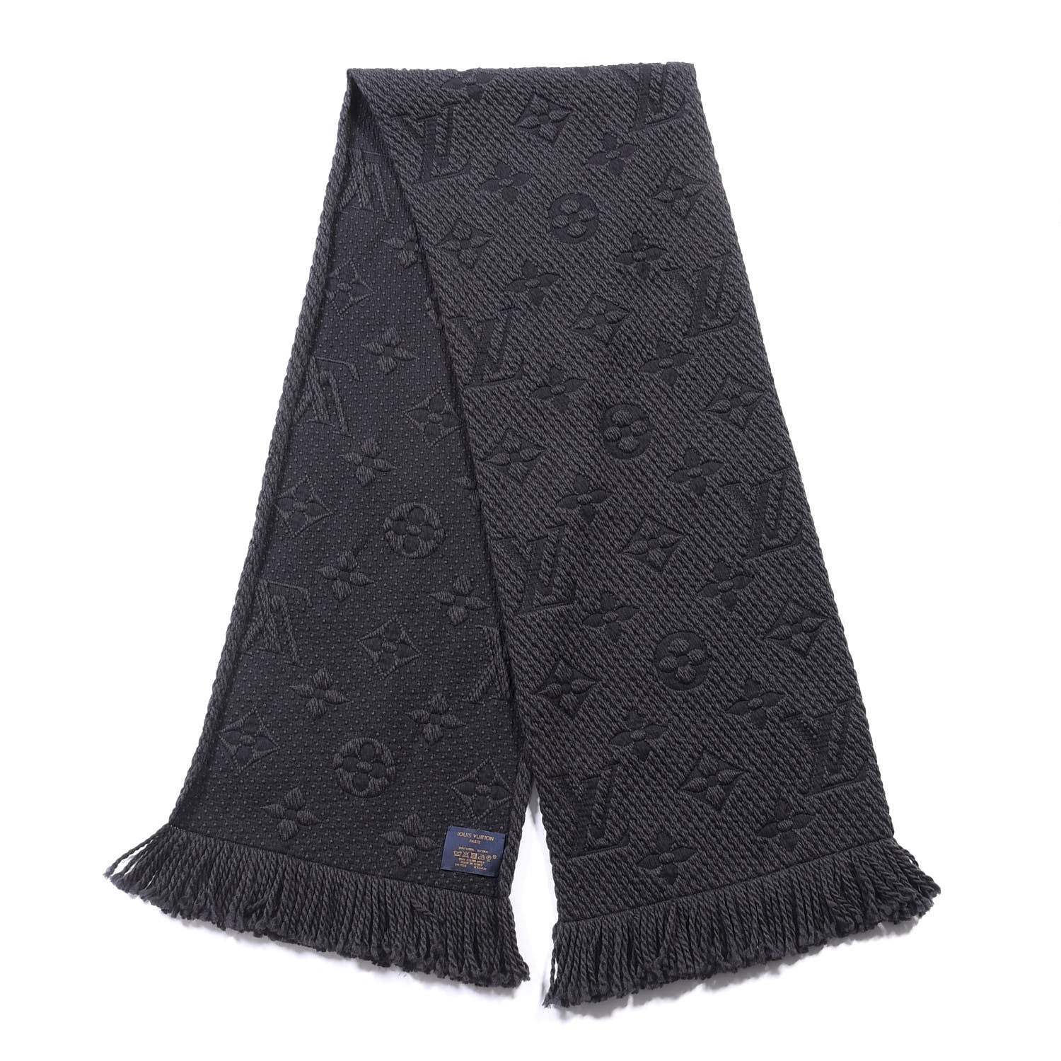 Louis Vuitton Wool Silk Logomania Scarf Charcoal Grey 2 of 3
