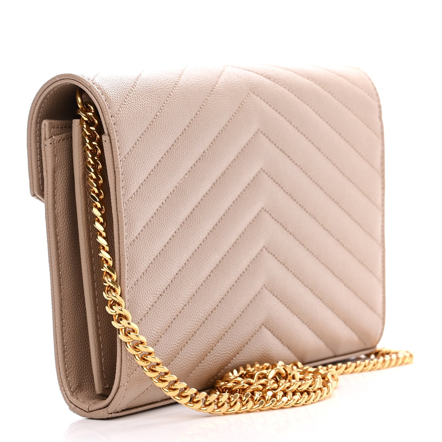 Grain De Poudre Matelasse Chevron Monogram Chain Wallet Dark Beige