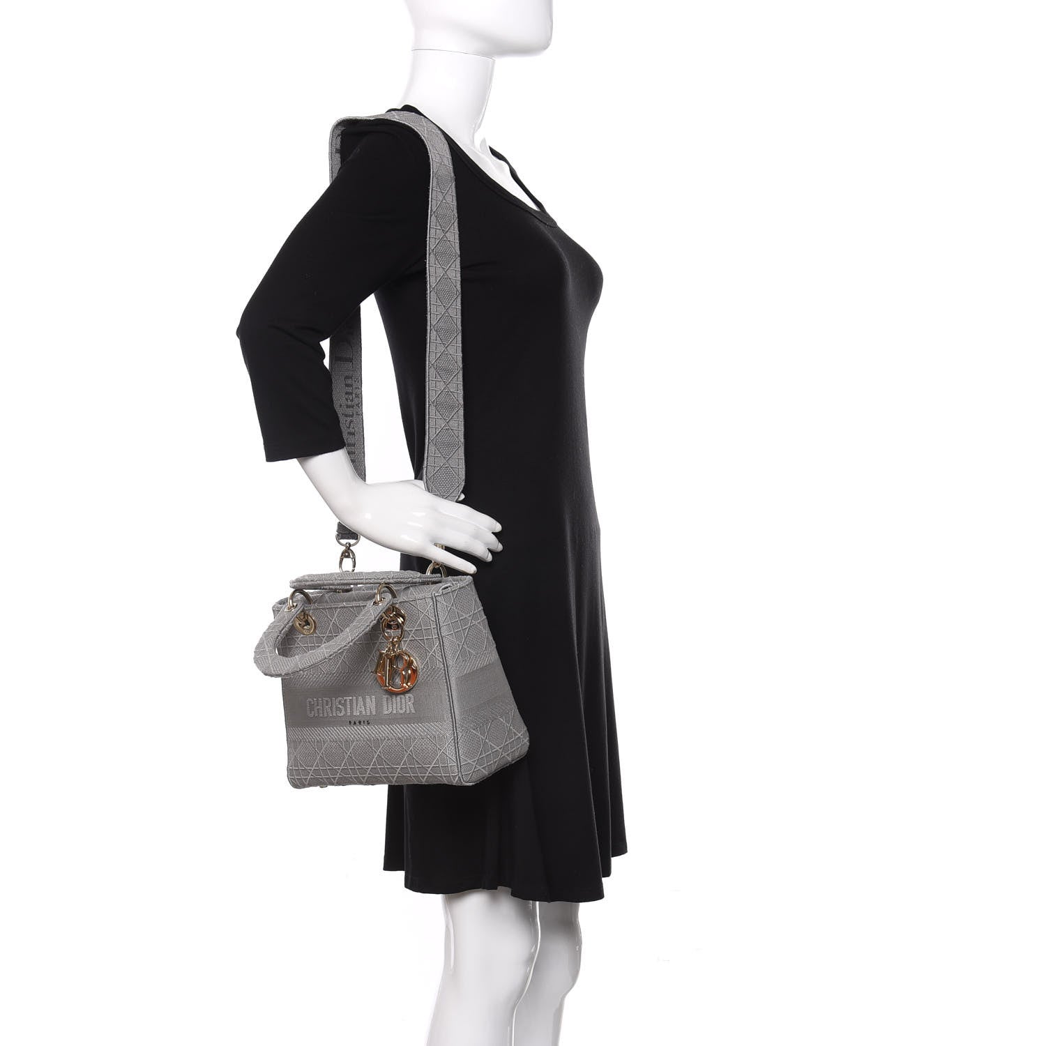 Christian Dior Canvas Embroidered Cannage Medium Lady D-Lite Gray 2 of 9