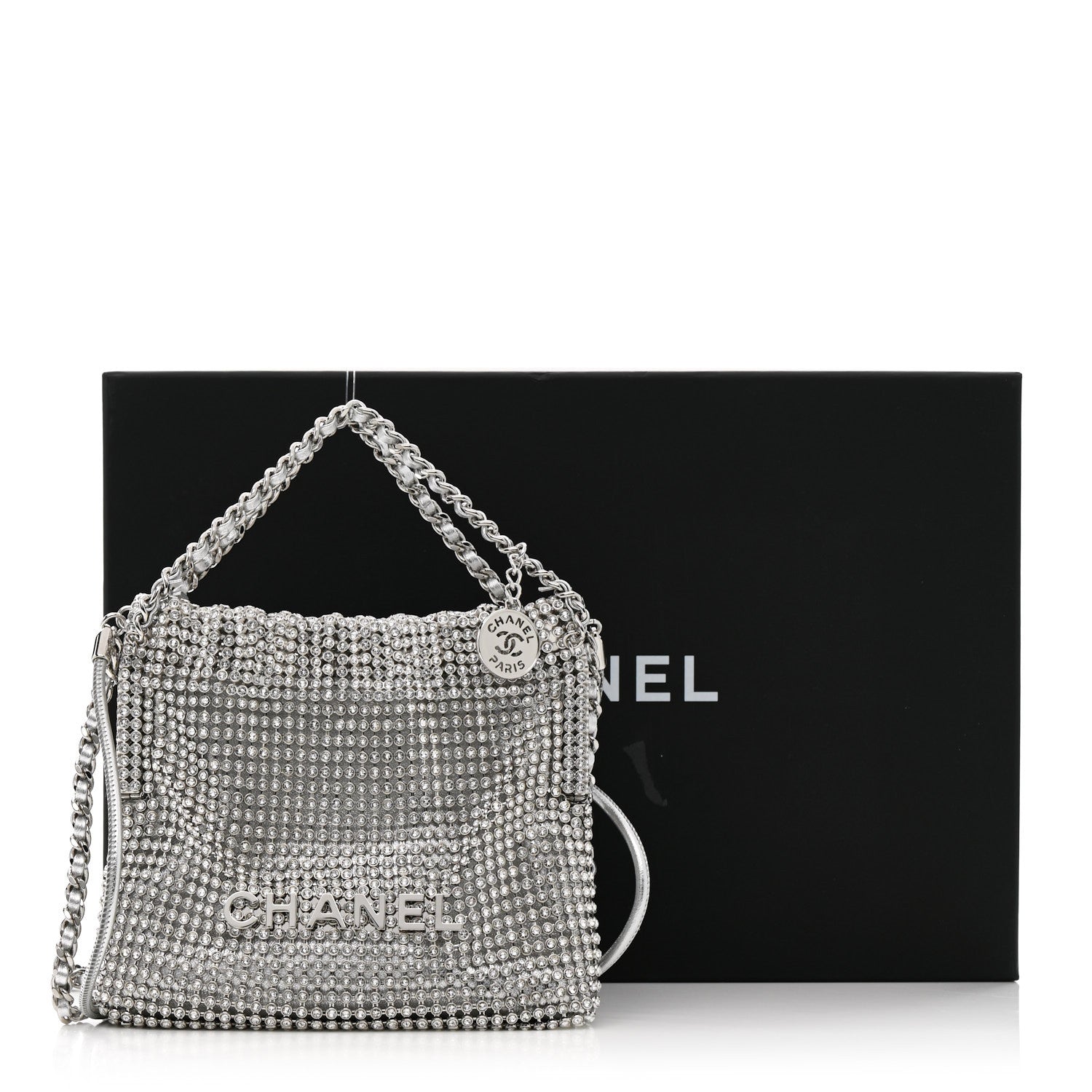 Chanel Crystal Embellished Metallic Lambskin Mini Chanel 22 Silver 11 of 11