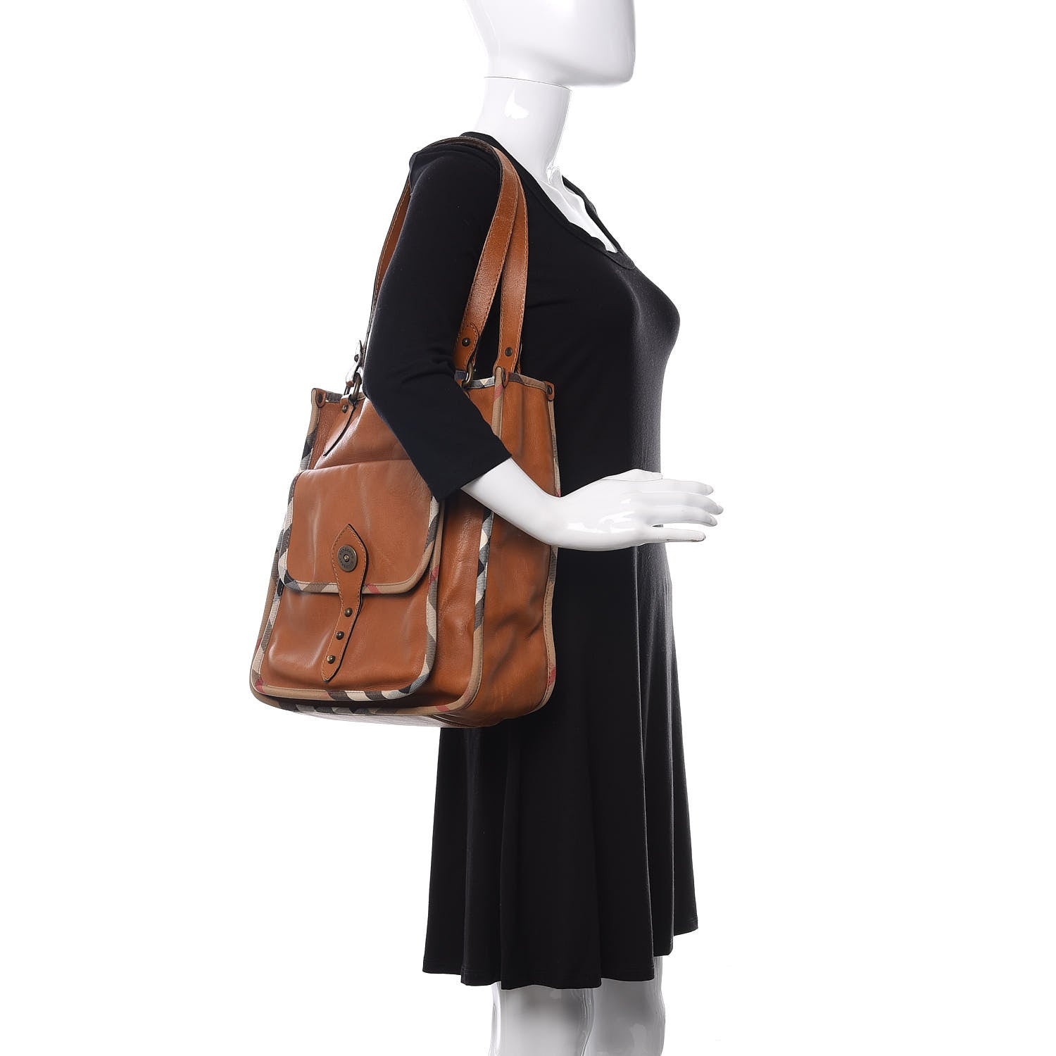 Burberry Calfskin Nova Check Shoulder Bag Tan 2 of 16