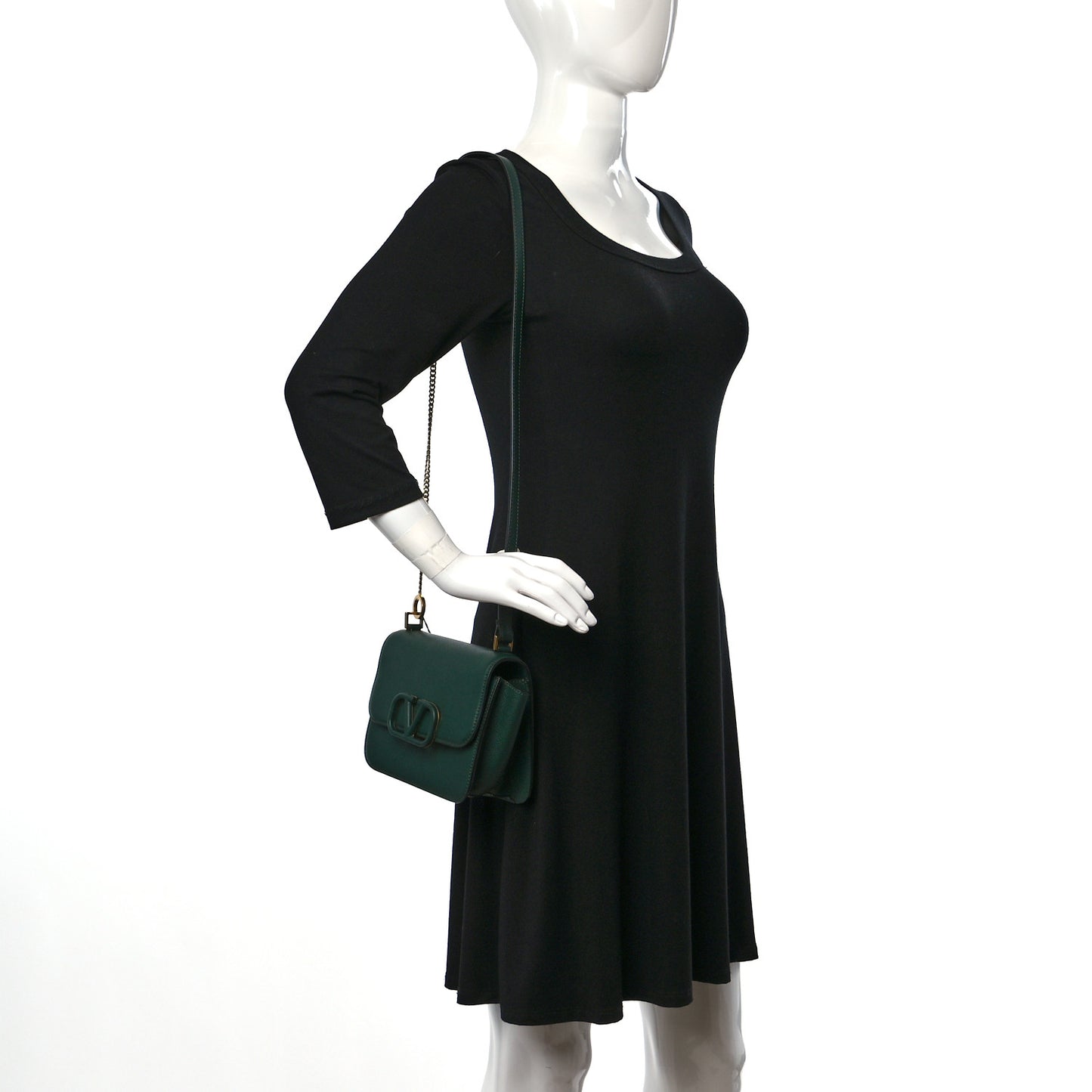 Grainy Calfskin Small VSling Shoulder Bag English Green