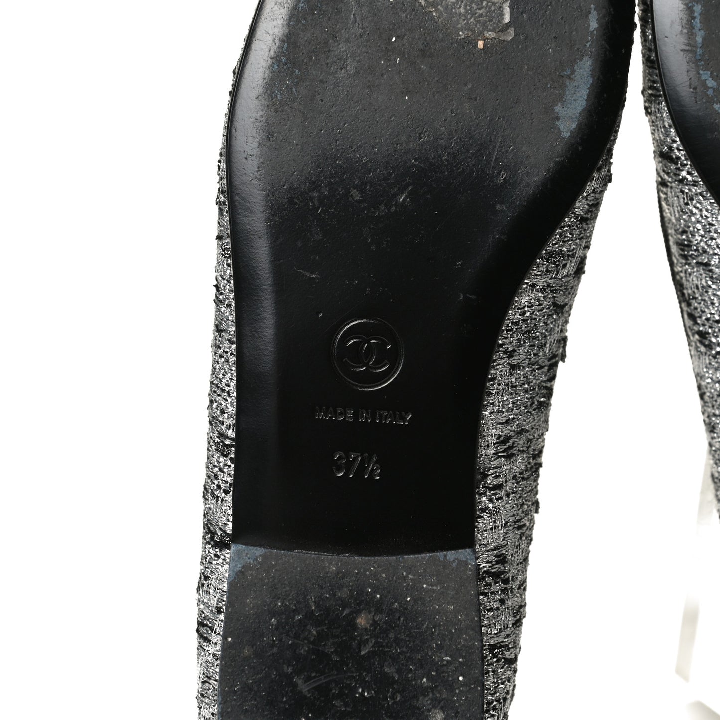 Tweed Sequin Cap Toe Ballerina Flats 37.5 Black Blue
