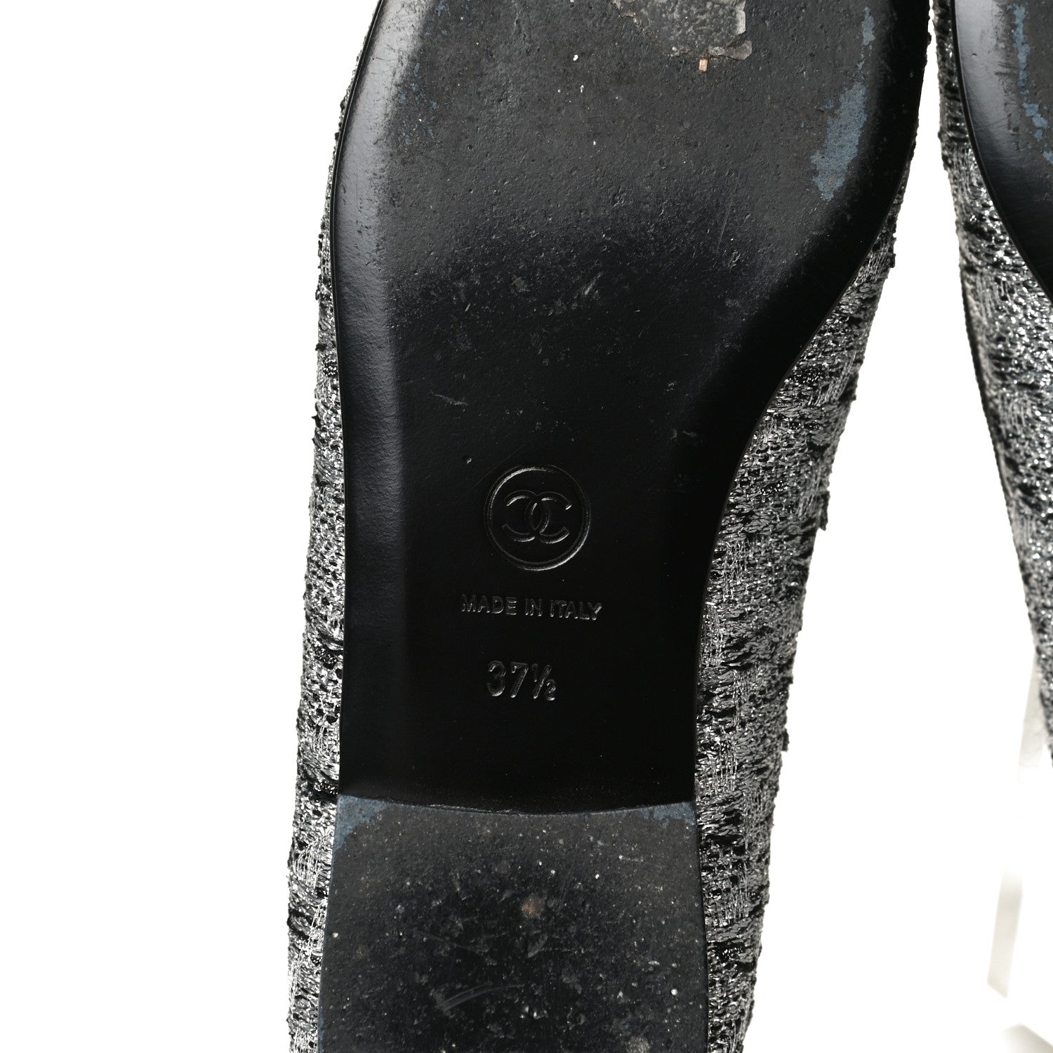 Chanel Tweed Sequin Cap Toe Ballerina Flats 37.5 Black Blue 8 of 14