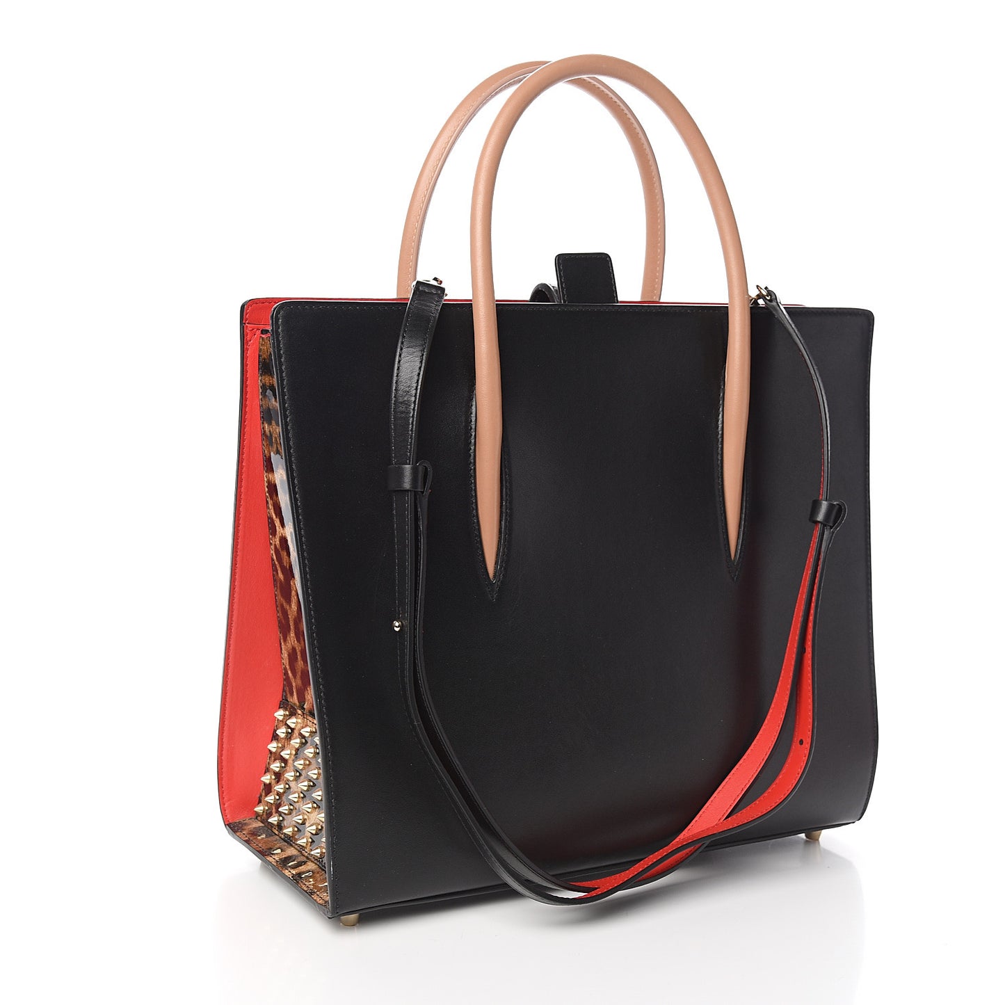 Calfskin Patent Leopard Spiked Large Paloma Black