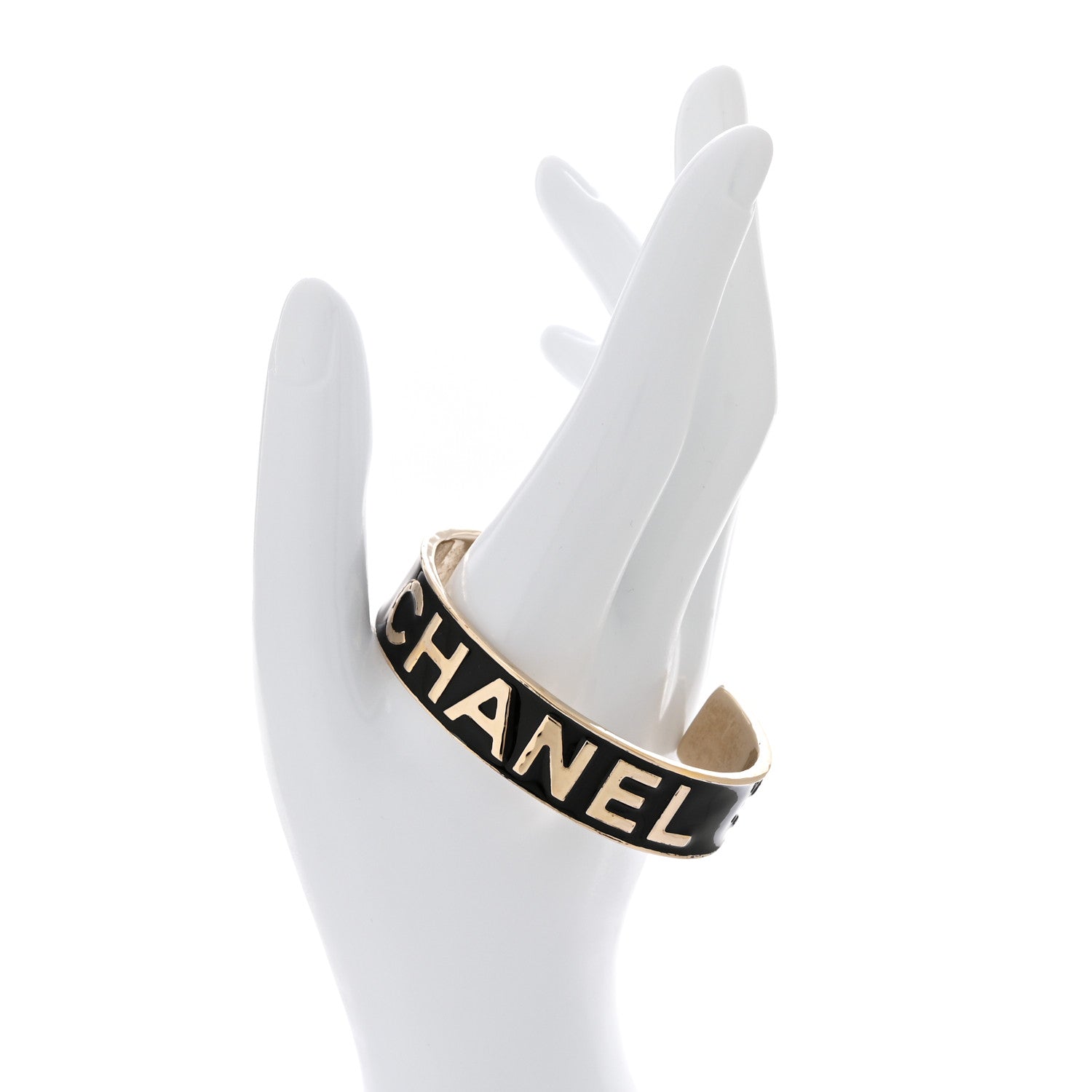 Chanel Metal Enamel Chanel Logo Cuff Bracelet S Black 2 of 4