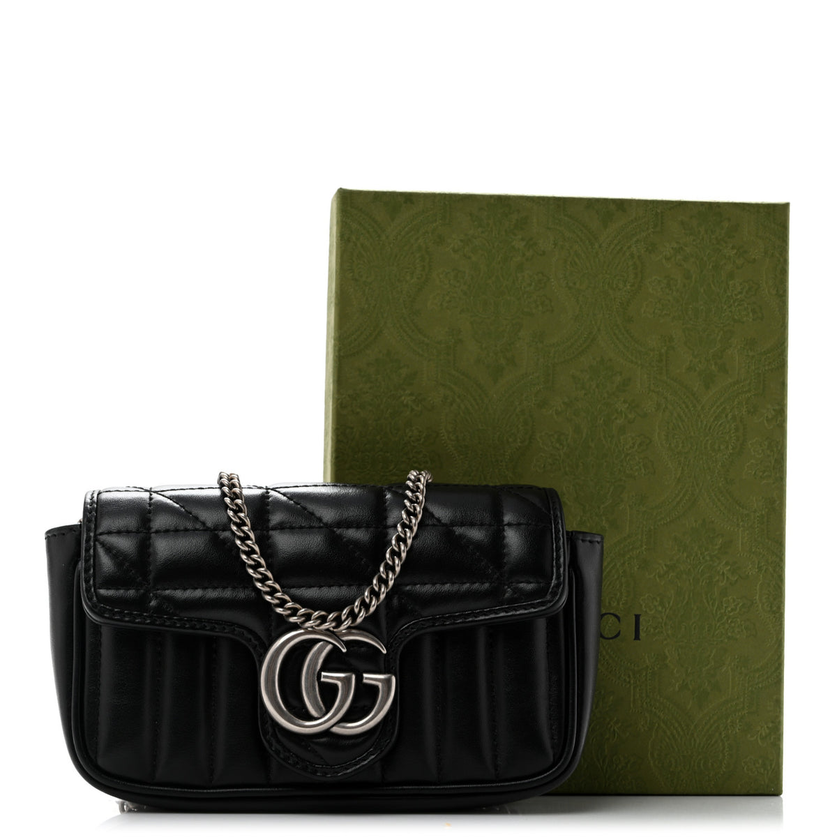 Calfskin Matelasse Aria Super Mini GG Marmont Shoulder Bag Black