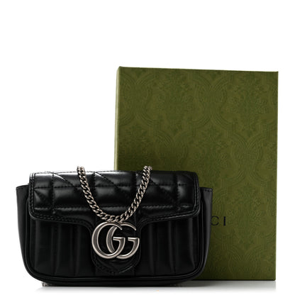 Gucci Calfskin Matelasse Aria Super Mini GG Marmont Shoulder Bag Black 12 of 12