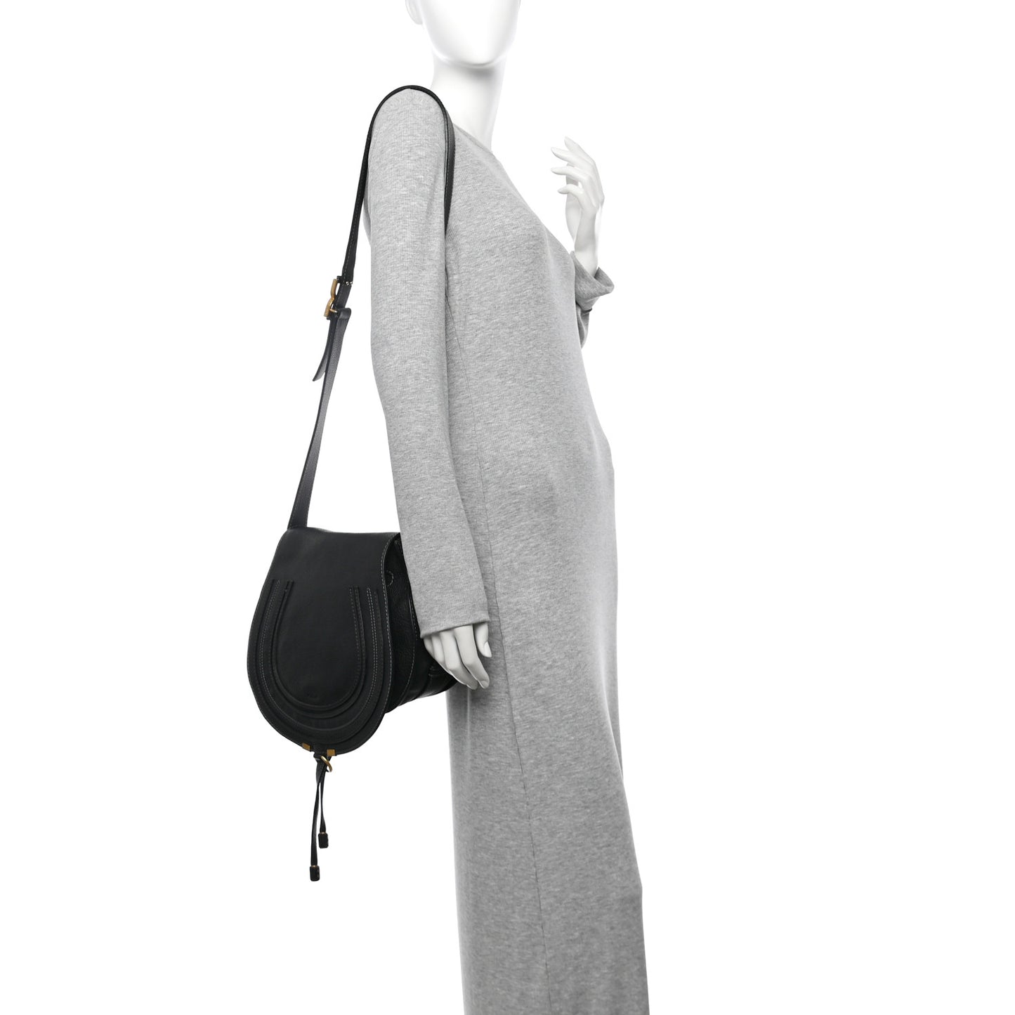 Calfskin Medium Marcie Round Crossbody Bag Black