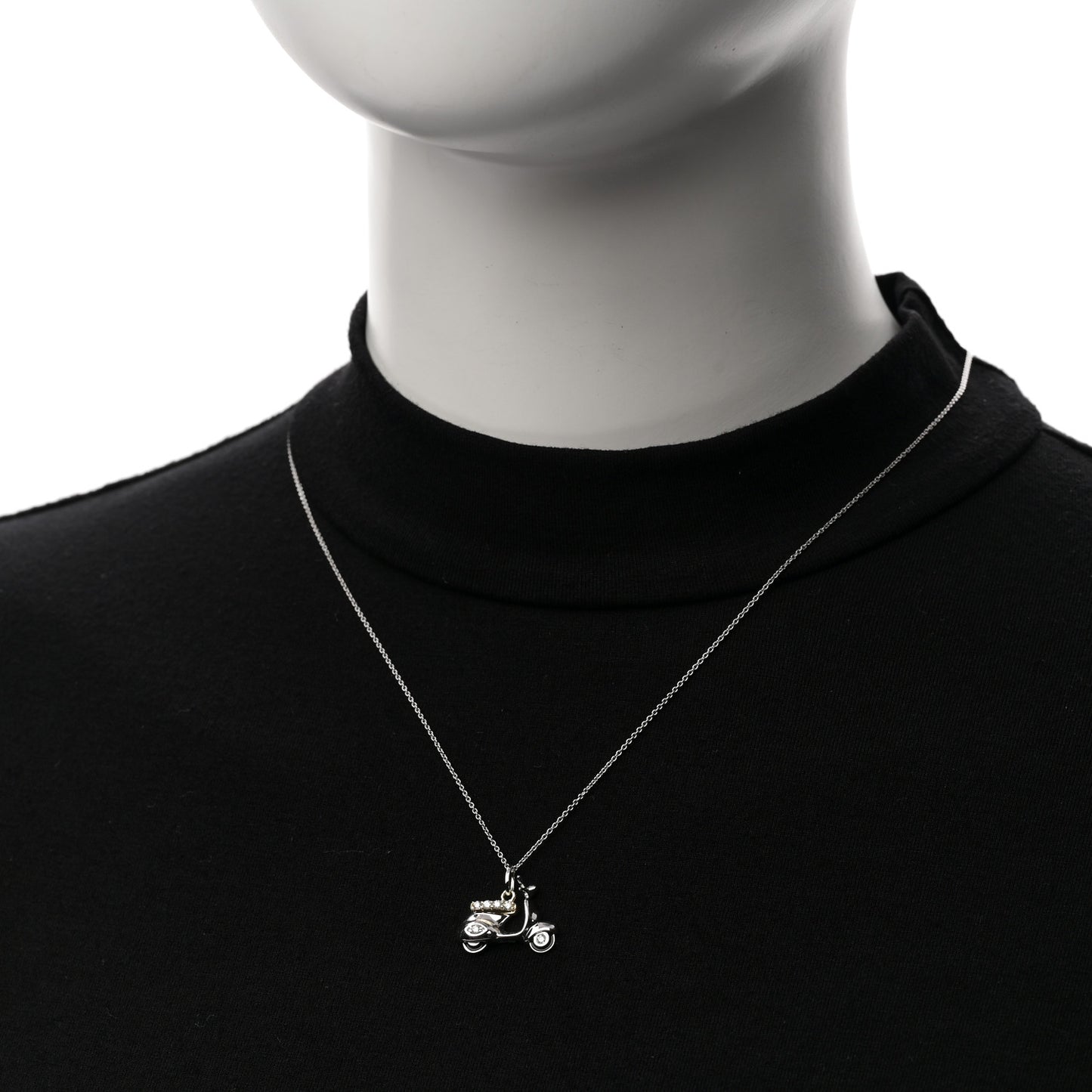 18K White Yellow Gold Diamond Scooter Pendant Necklace