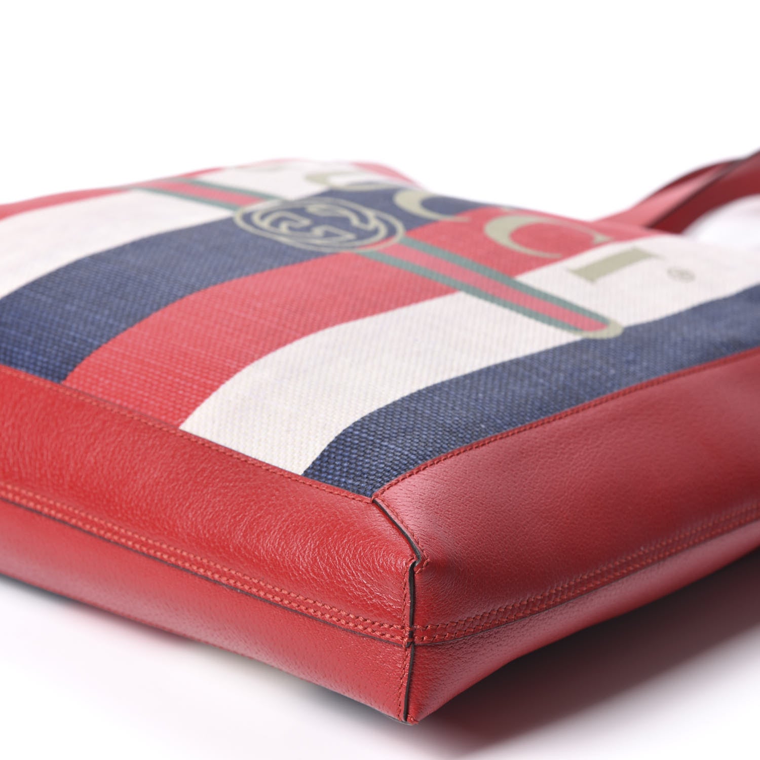 Gucci Canvas Calfskin Sylvie Stripe Logo Mens Tote Red White Blue 6 of 9