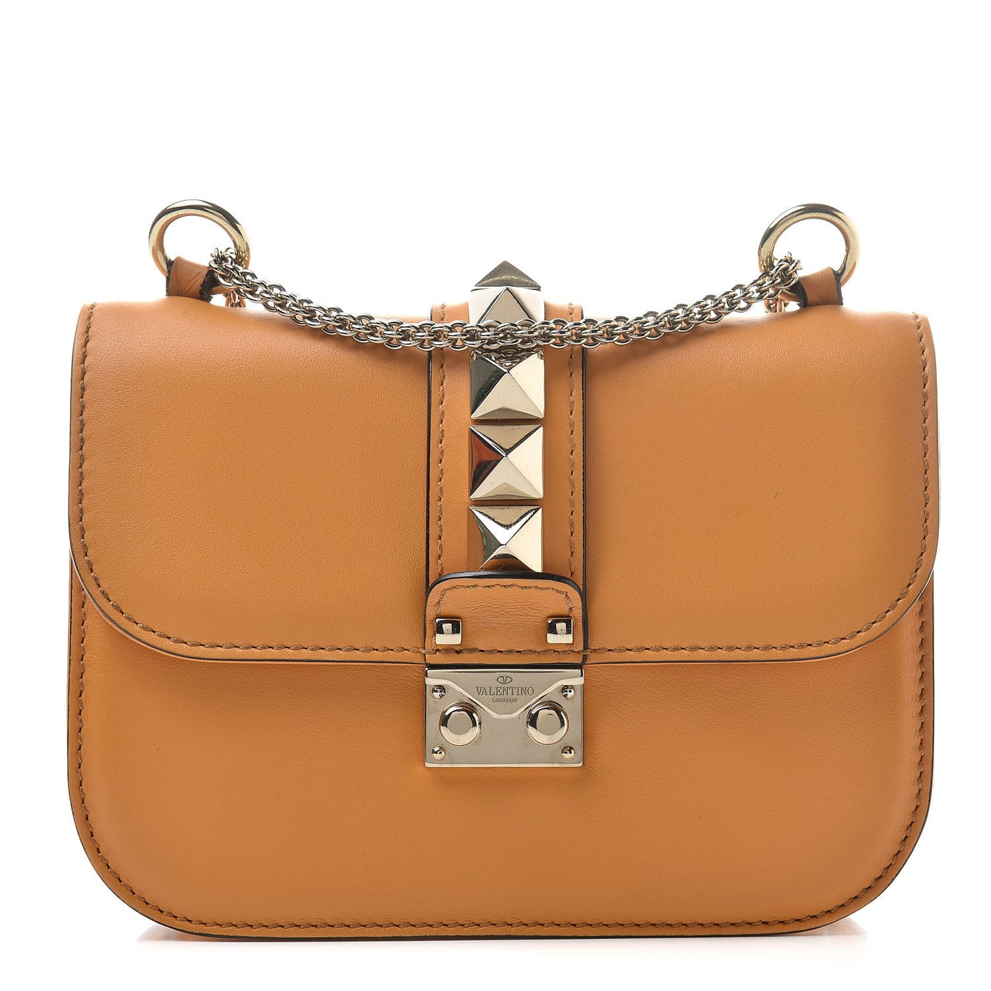 Vitello Small Glam Lock Rockstud Flap Mandarin Sorbet