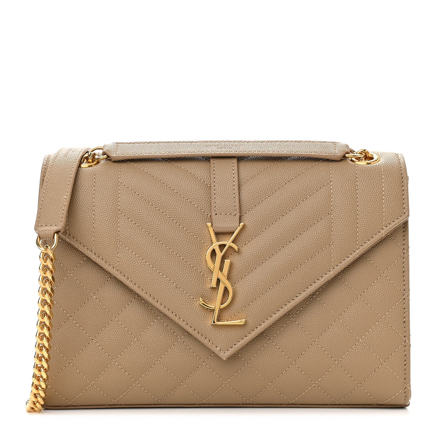 Grain De Poudre Textured Mixed Matelasse Medium Triquilt Monogram Satchel Dark Latte