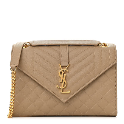 Saint Laurent Grain De Poudre Textured Mixed Matelasse Medium Triquilt Monogram Satchel Dark Latte 1 of 12