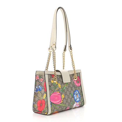 Gucci GG Supreme Monogram Flora Textured Calfskin Small Padlock Tote Beige Ebony Multicolor Mystic White 3 of 12