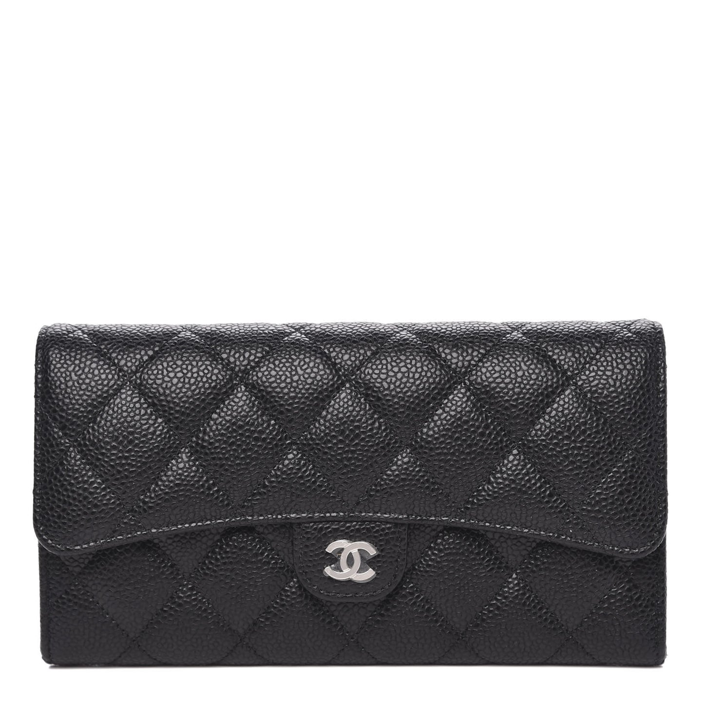 Caviar Quilted Large Gusset Flap Wallet Black