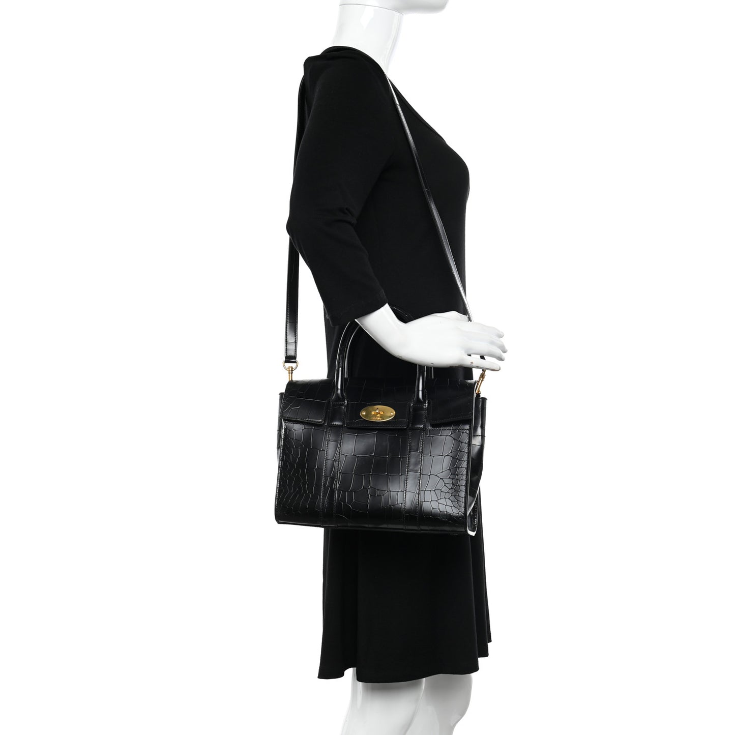 Crocodile Embossed Calfskin Bayswater Black
