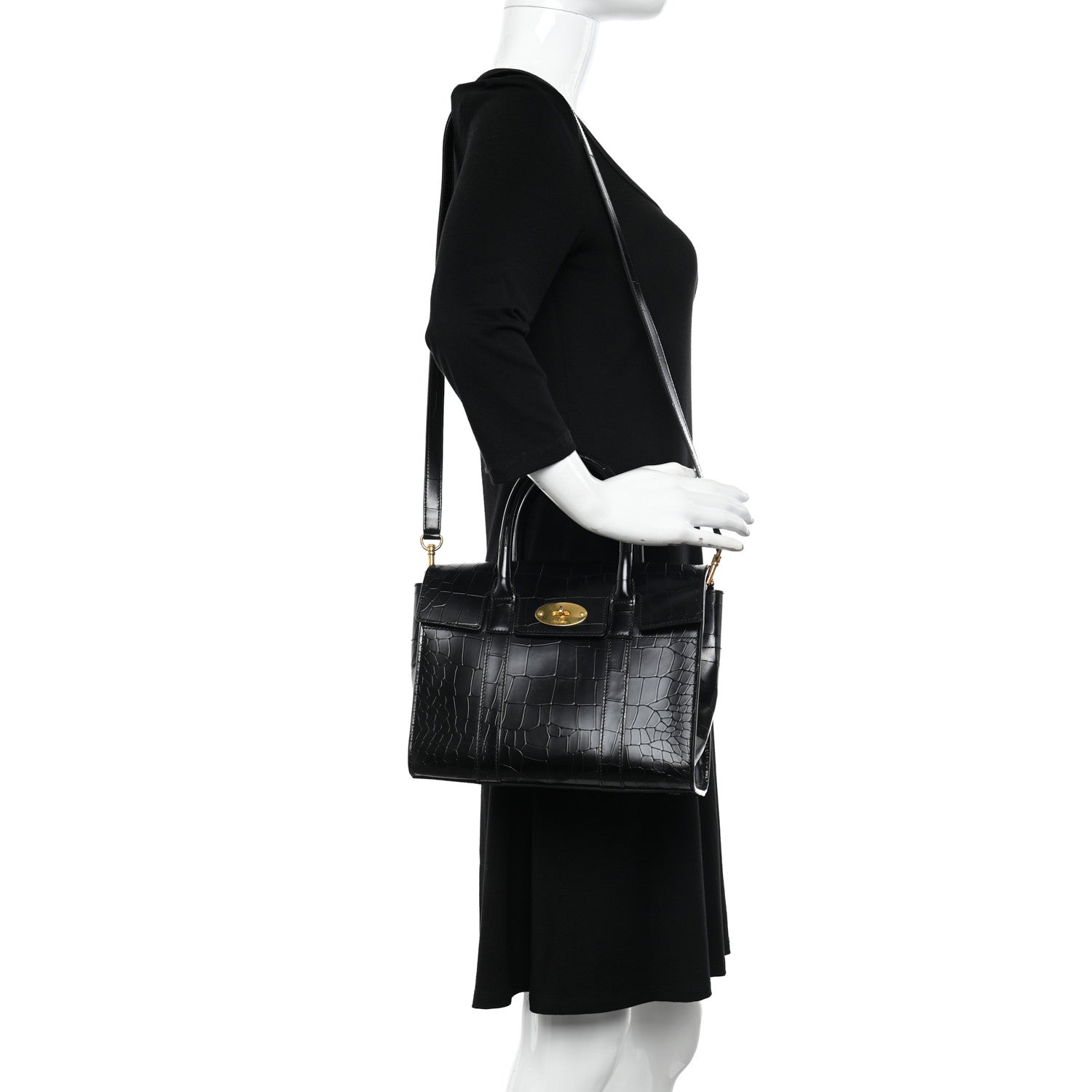 Mulberry Crocodile Embossed Calfskin Bayswater Black 2 of 13