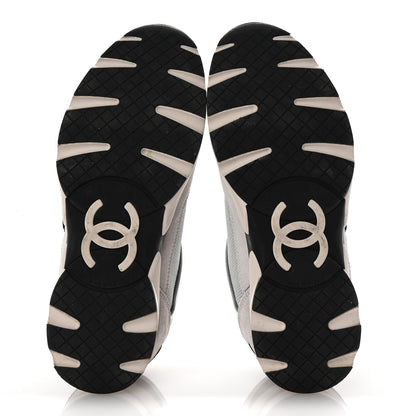 Chanel Calfskin Fabric Womens CC Sneakers 40 White Silver Light Grey 12 of 20