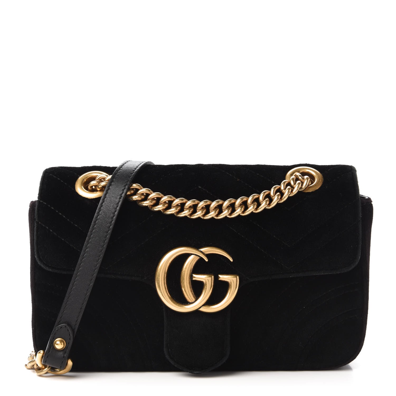Gucci Velvet Matelasse Mini GG Marmont Shoulder Bag Black 1 of 10