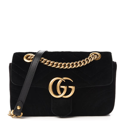 Gucci Velvet Matelasse Mini GG Marmont Shoulder Bag Black 1 of 10