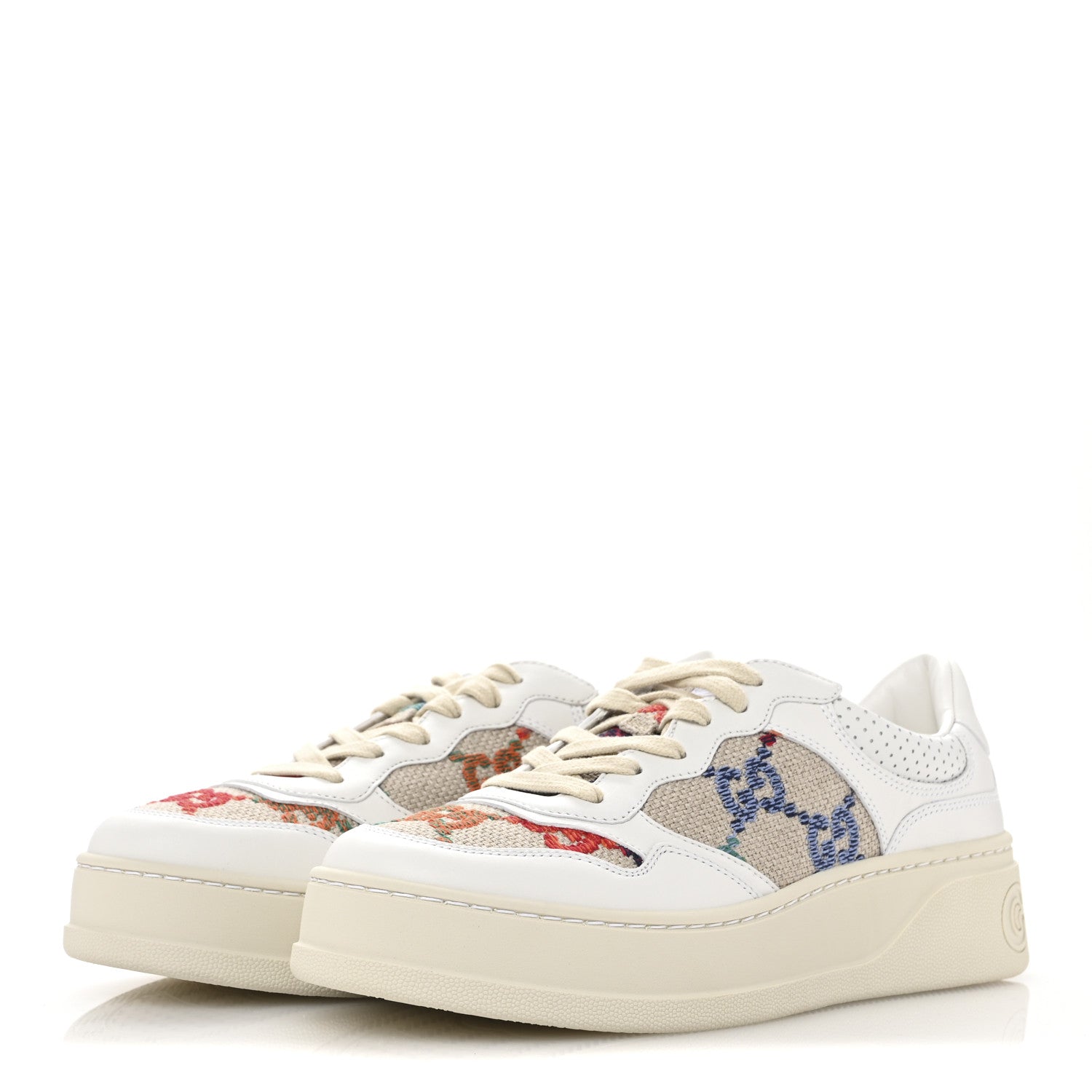 Gucci Dali Soft Calfskin GG Tennis Embossed Perforated Womens Platform 55mm Sneakers 40 White Multicolor 4 of 9