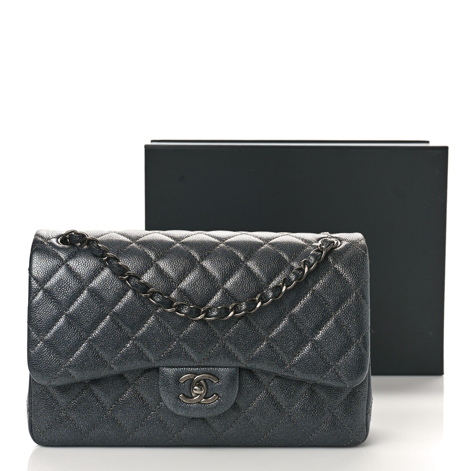 Chanel Metallic Caviar Quilted Jumbo Double Flap Dark Grey 12 of 12