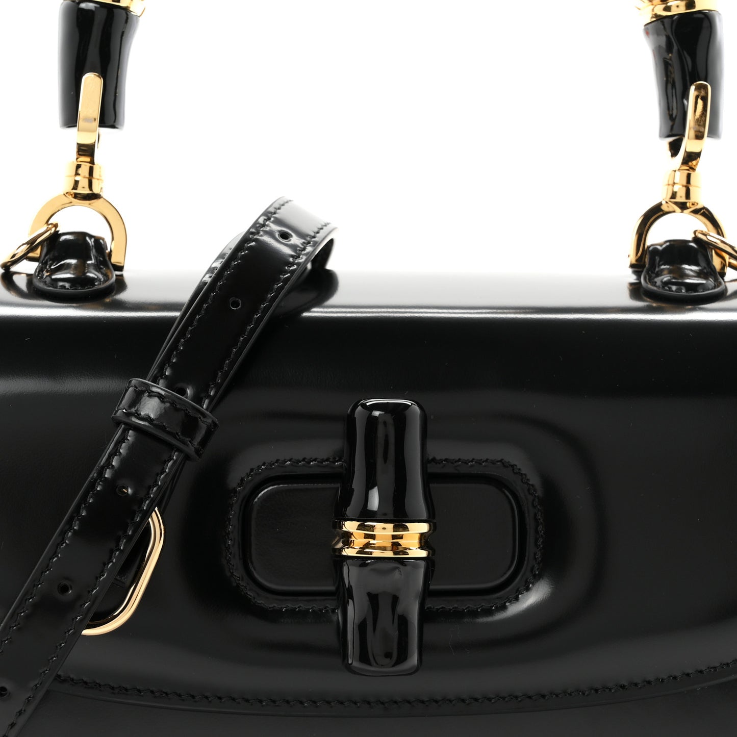 Shiny Polished Calfskin Medium Bamboo Diva Black