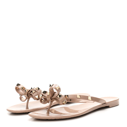 Valentino Garavani PVC Jelly Rockstud Bow Thong Sandals 37 Poudre 4 of 9