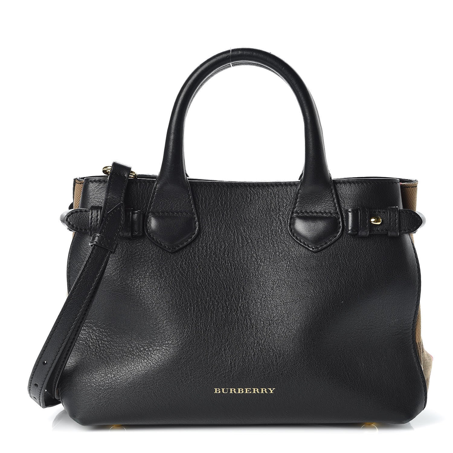 Burberry Calfskin House Check Small Banner Tote Black 1 of 8
