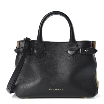 Burberry Calfskin House Check Small Banner Tote Black 1 of 8