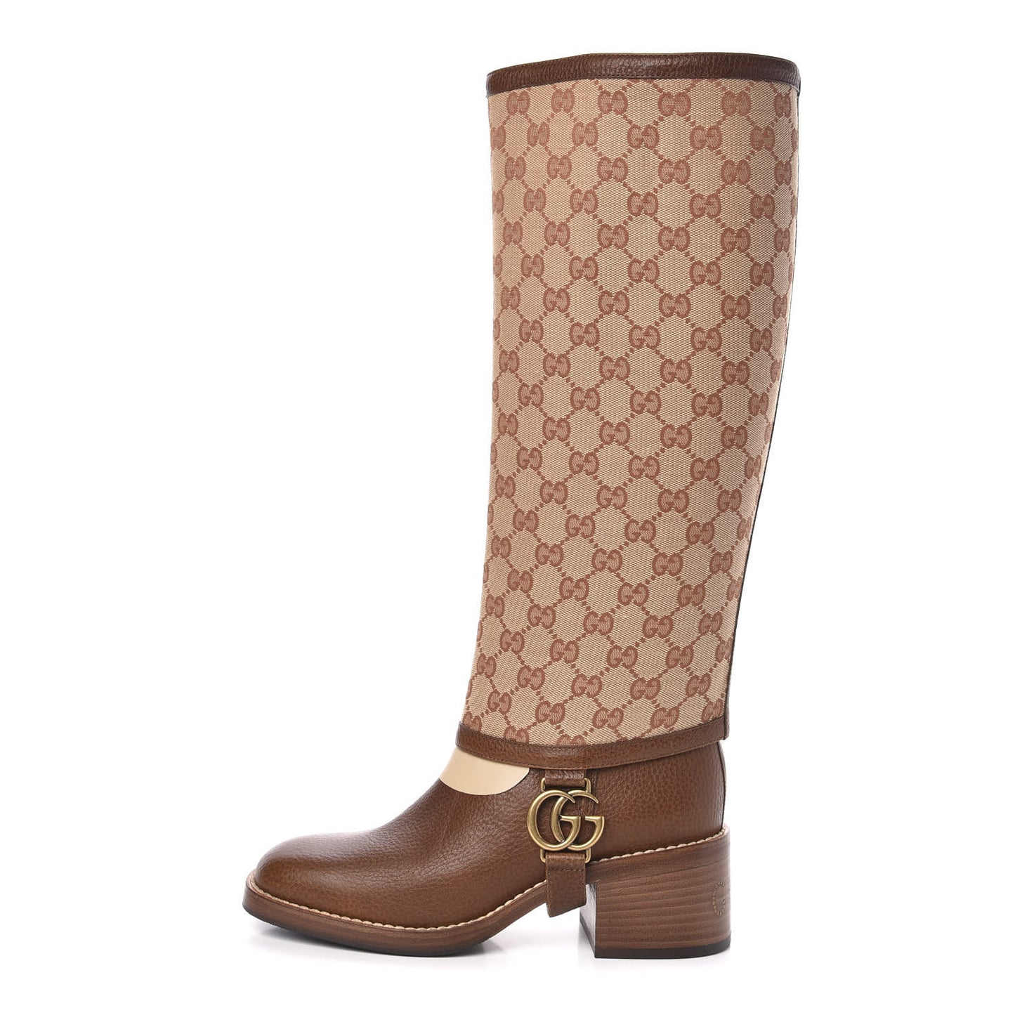 GG Monogram Calfskin Lola Tall Boots 37 Beige Ruggine Cuir
