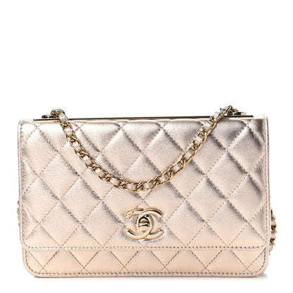 Chanel Metallic Lambskin Quilted Trendy CC Wallet On Chain WOC Gold 1 of 9