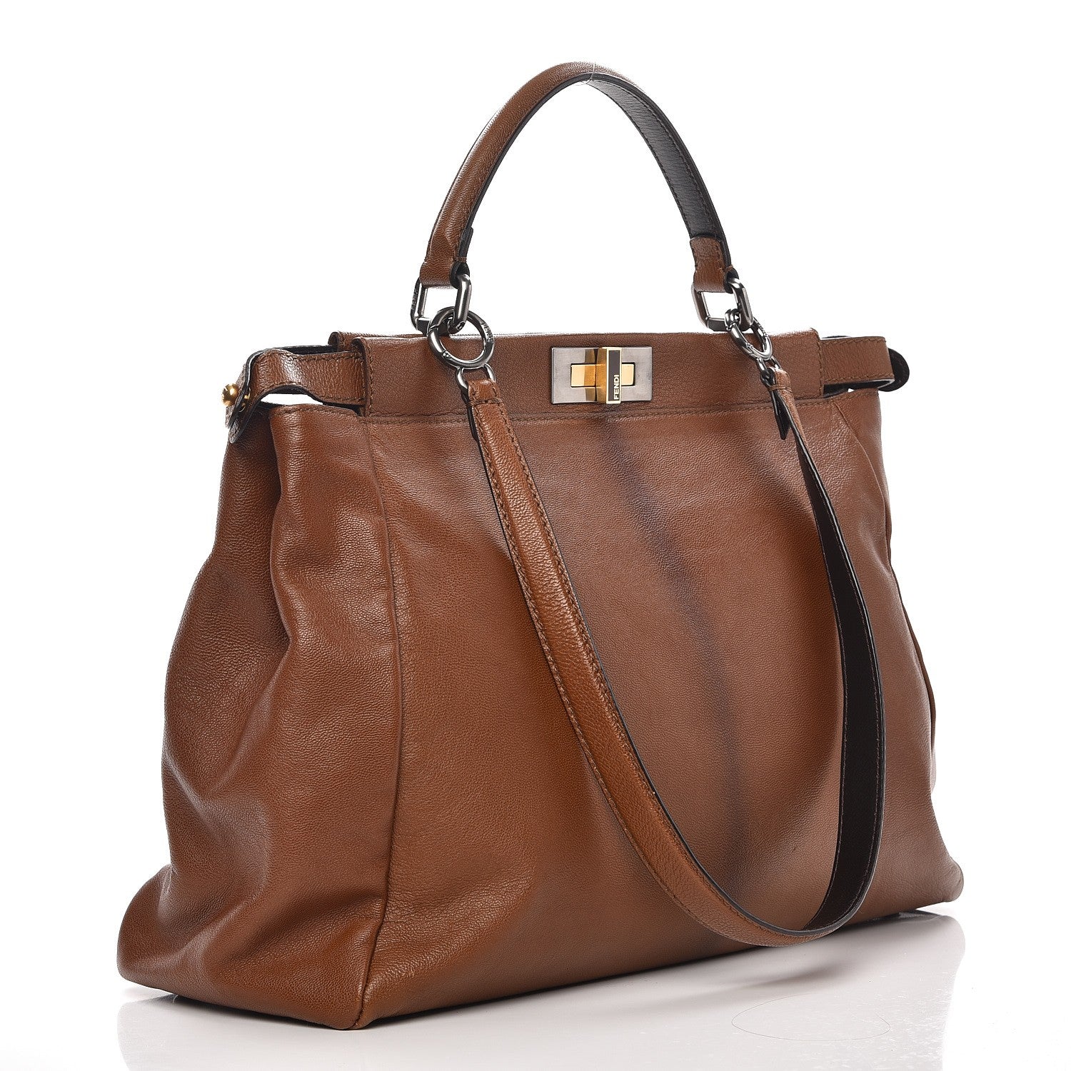 Fendi Goatskin Zucca Large Peekaboo Iconic Satchel Cuoio Tobacco Moro 4 of 24