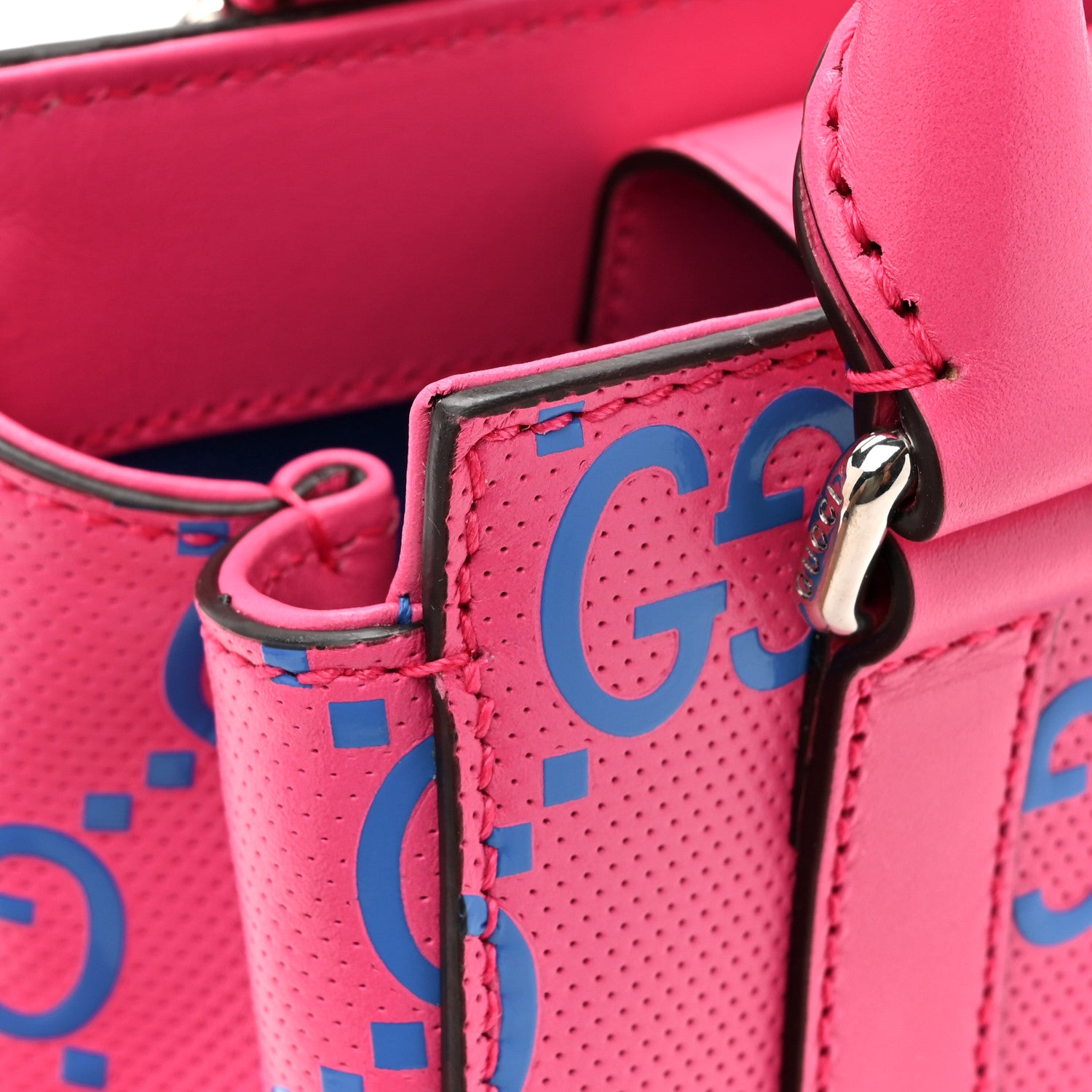 Gucci alfskin GG Tennis Bi-Color Embossed Mini Tote Bag Modern Fuchsia Modern Blue 11 of 12