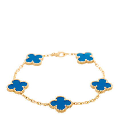 Van Cleef & Arpels 18K Yellow Gold Blue Agate 5 Motifs Vintage Alhambra Bracelet 1 of 4