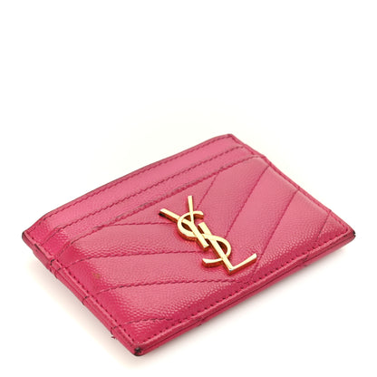 Saint Laurent Grain De Poudre Matelasse Chevron Monogram Credit Card Case Fresh Fuxia 4 of 12