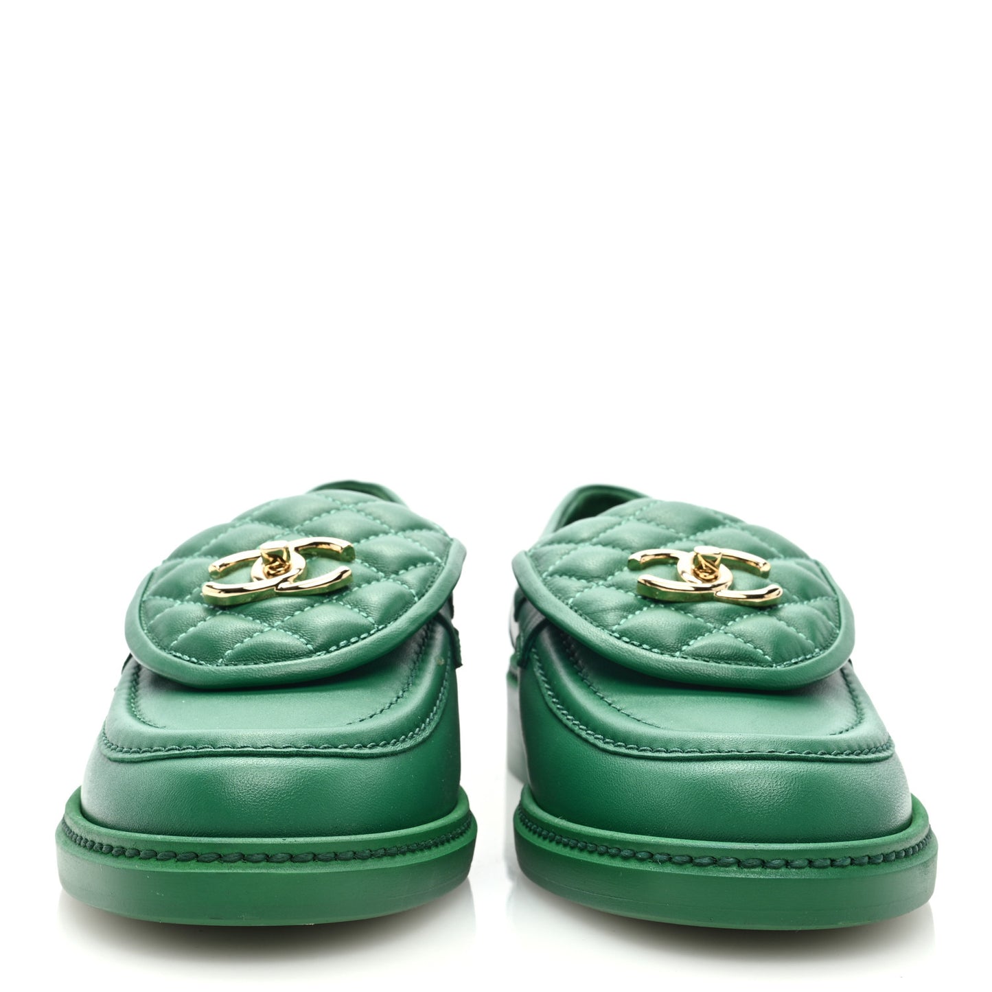 Lambskin Quilted CC Turnlock Loafers 39.5 Green