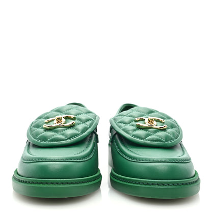 Chanel Lambskin Quilted CC Turnlock Loafers 39.5 Green 3 of 8