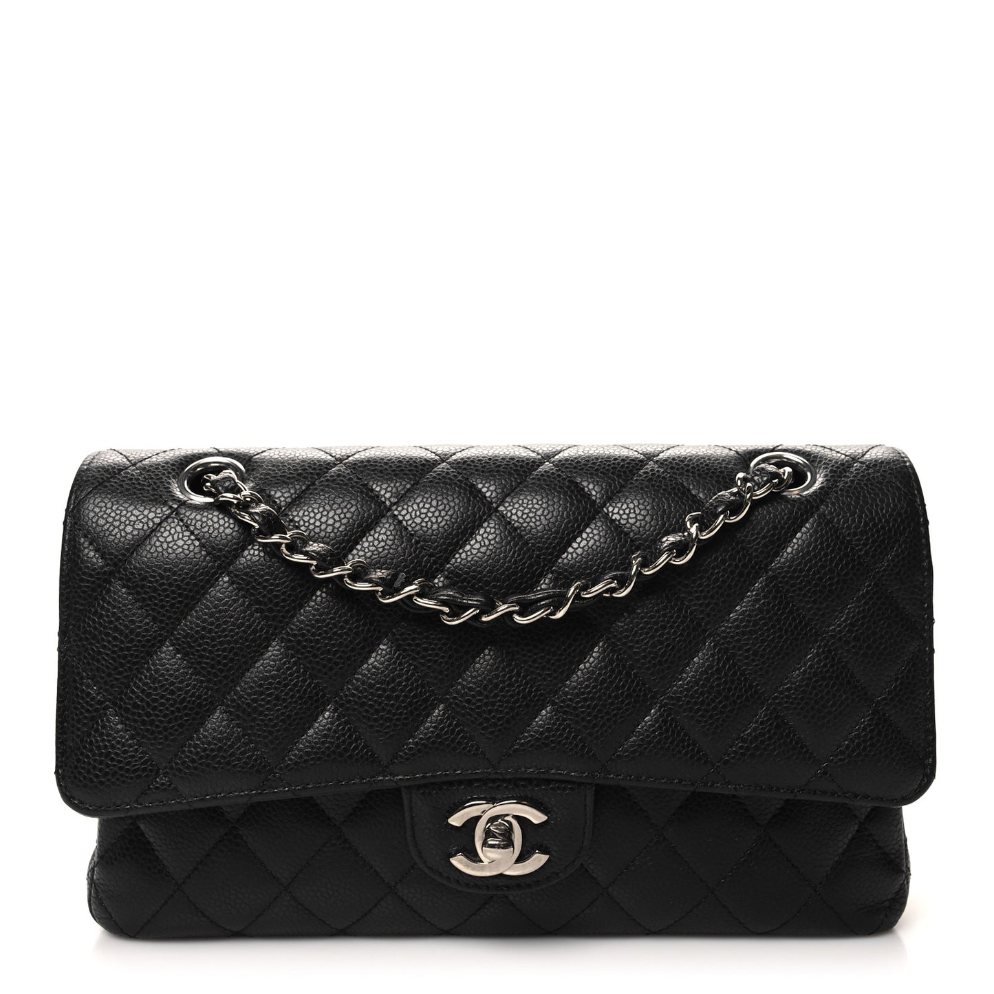 Caviar Quilted Medium Double Flap Black