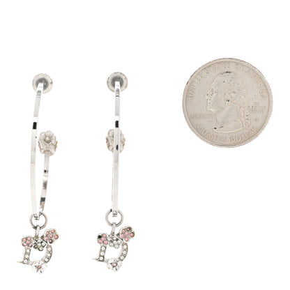 Christian Dior Crystal Flower Hoop Earrings Silver Pink 2 of 7
