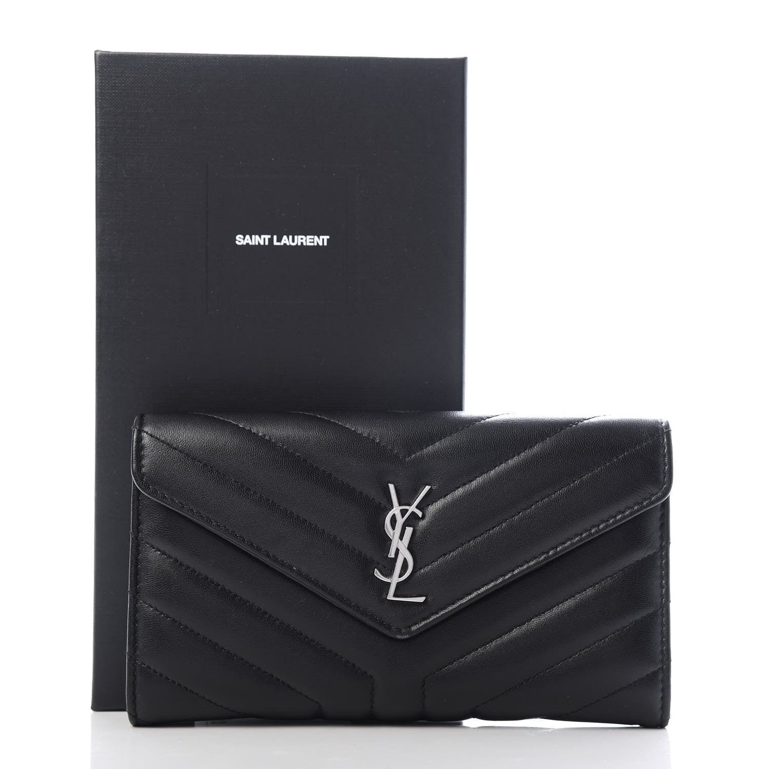 Saint Laurent Lambskin Y Quilted Monogram Large Loulou Flap Wallet Black 7 of 7