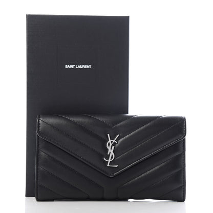 Saint Laurent Lambskin Y Quilted Monogram Large Loulou Flap Wallet Black 7 of 7