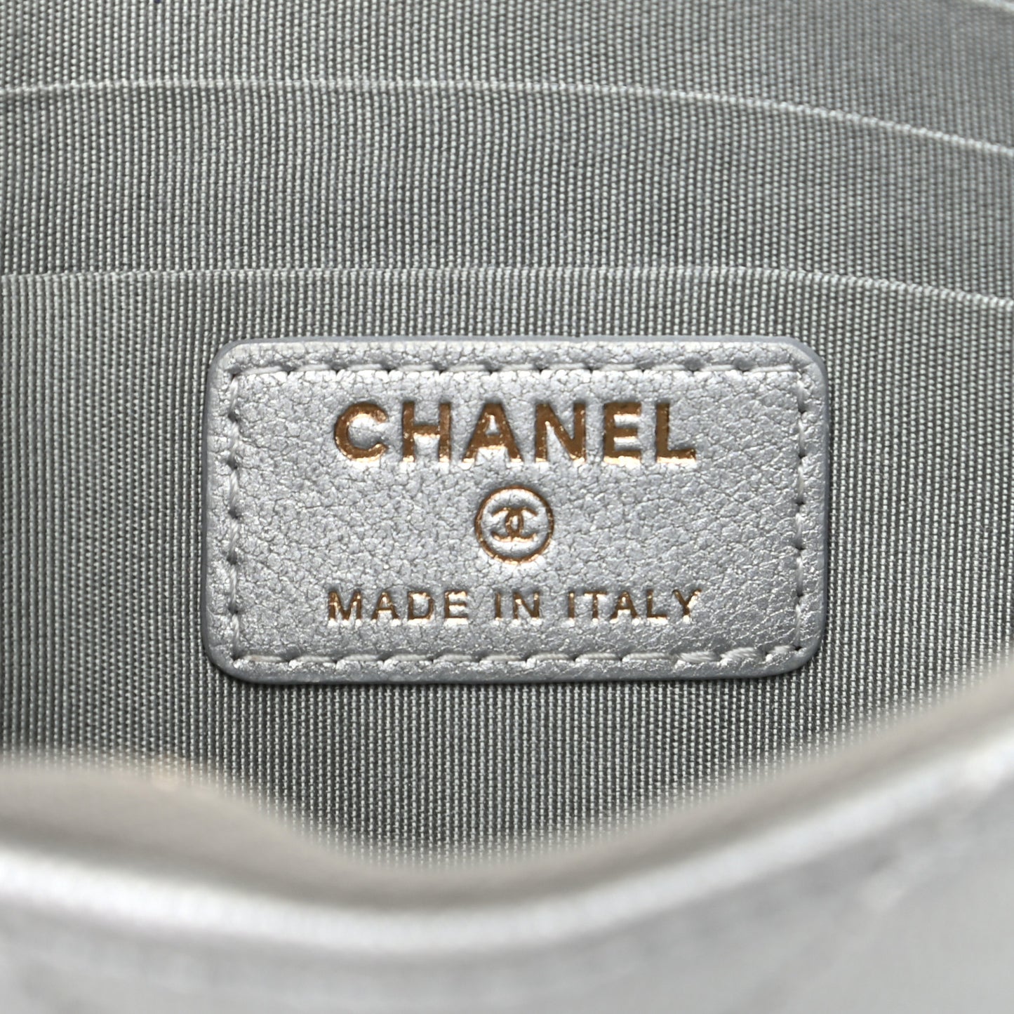 Metallic Goatskin Quilted Chanel 19 Flat Wallet Pouch Silver